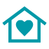 Icon depicting a house with a heart in the center